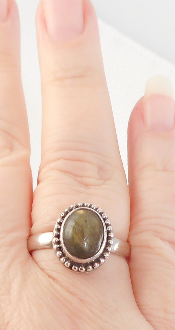 Vintage Sterling Green Labradorite Ring 925 Oval … - image 4
