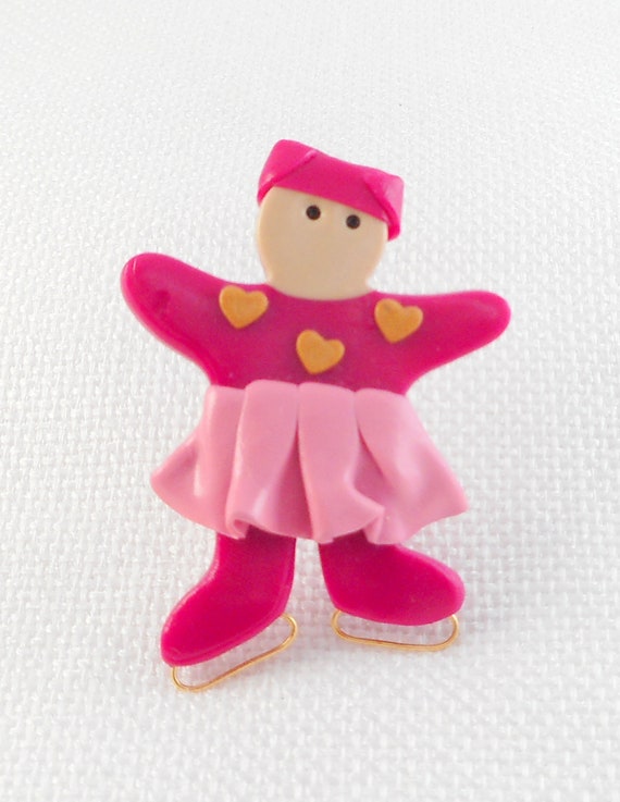 Handmade Polymer Clay Ice Skater Pin Pink Fimo Cl… - image 4