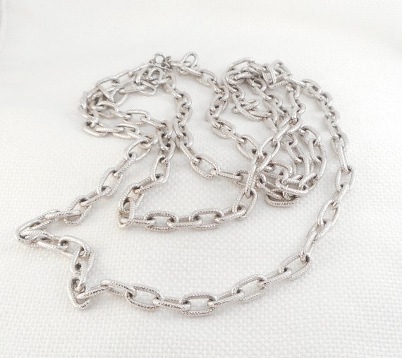 Vintage Rare Super Long Monet Etched Links Chain … - image 1