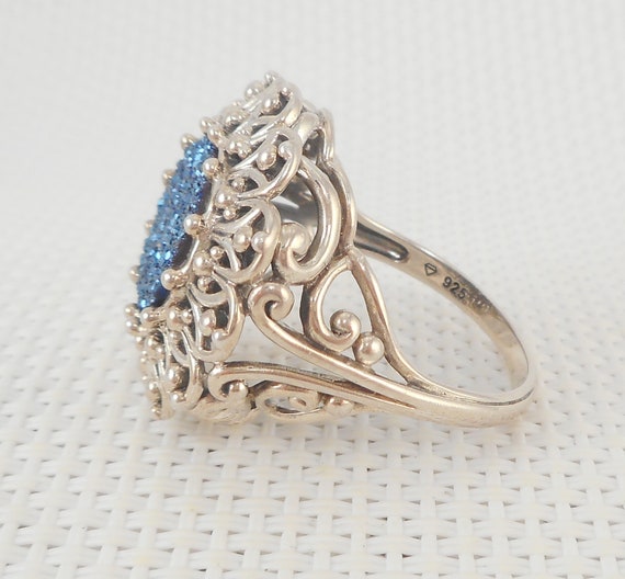 Vintage Sterling HSN Orvieto Blue Druzy Ring Larg… - image 5