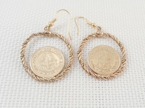 Vintage 1959 Elizabeth II Regina Coins Drop Earri… - image 3