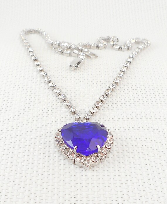 Vintage Heart of the Ocean Blue Stone Heart Neckl… - image 3