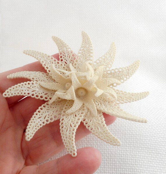 Vintage HUGE Art Nouveau Lacy Celluloid Flower Br… - image 1