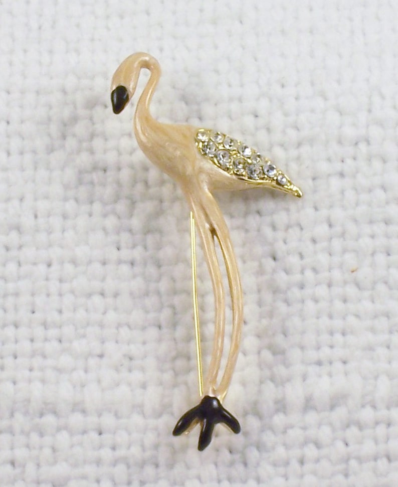 Vintage Enamel Rhinestone Flamingo Pin Brooch Glitter Enamel Flamingo Pin Gift for Flamingo Lover Gift for Her Animal Lover Gift