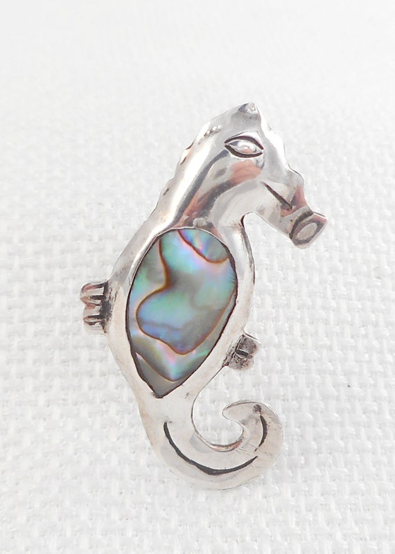 Vintage CCH Taxco Sterling Abalone Seahorse Pin B… - image 4