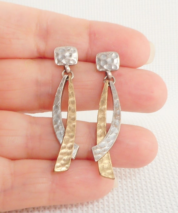 Vintage Drop Hammered Brutalist Earrings Brutalis… - image 1