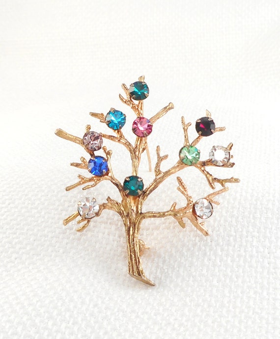 Vintage 1960's Sterling Vermeil Family Tree Brooch