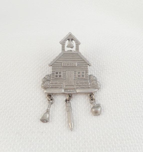 Vintage LCD School House Pin Back to School Brooch