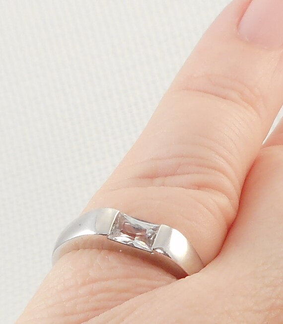 Vintage Sterling Silver Rectangular CZ Ring 925 C… - image 4