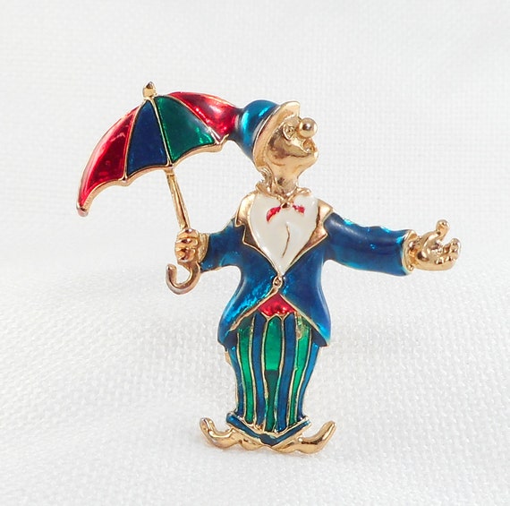 Vintage Colorful Enamel Clown Pin Hobo Clown with… - image 1