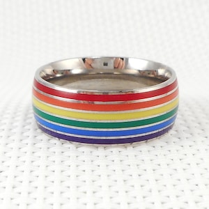 Stainless Steel Pride Rainbow Band Ring Unisex Enamel Rainbow Pride Ring Stainless Steel Colorful Ring Statement Ring LGBTQ Pride Ring