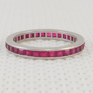 Vintage 1930&#39;s Platinum Ruby Eternity Band Ring Deco Full Ruby Platinum Eternity Ring 1930&#39;s Full Platinum Ruby Eternity Ring For Her