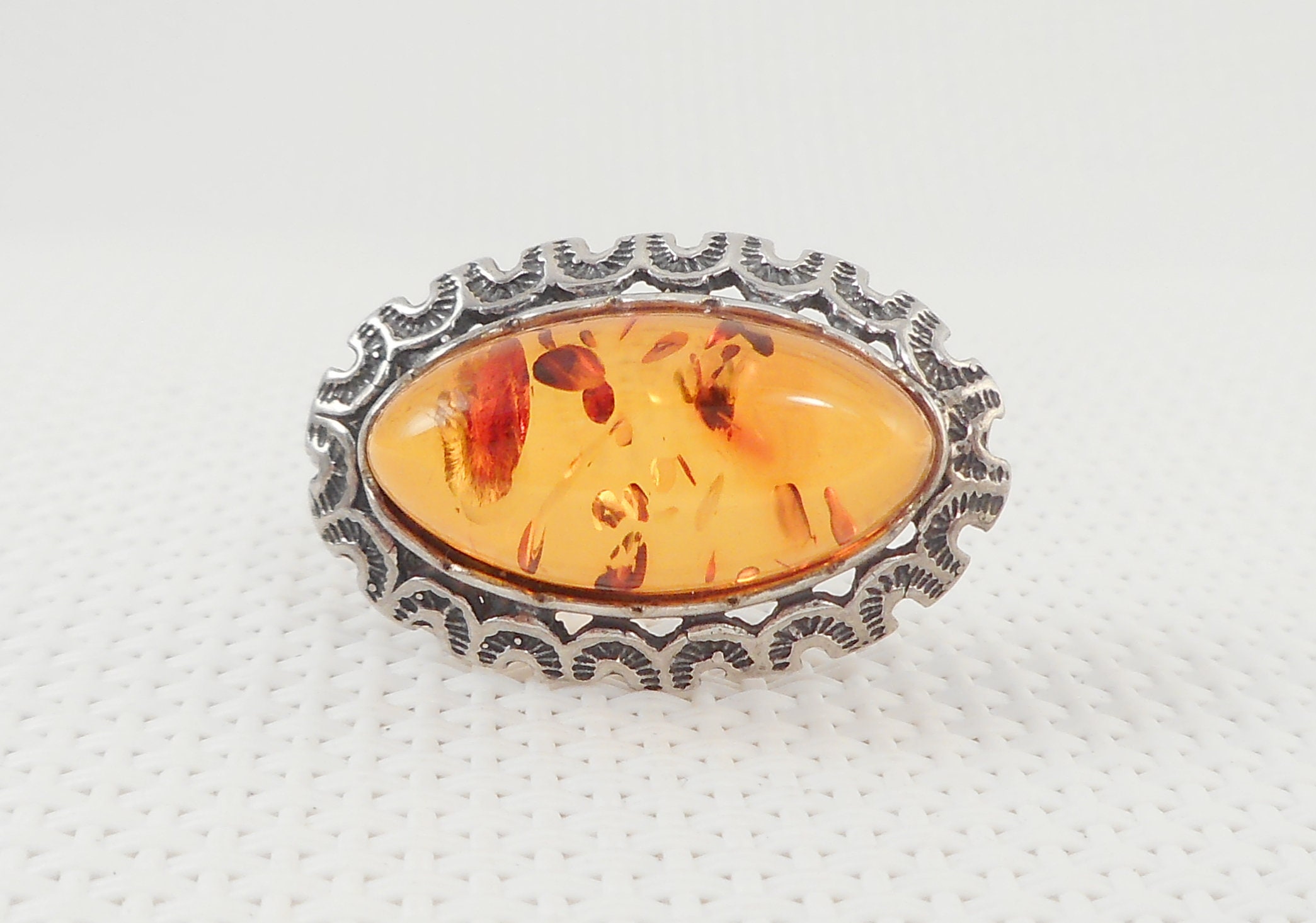 Vintage Sterling Small Natural Baltic Amber Brooch 1940