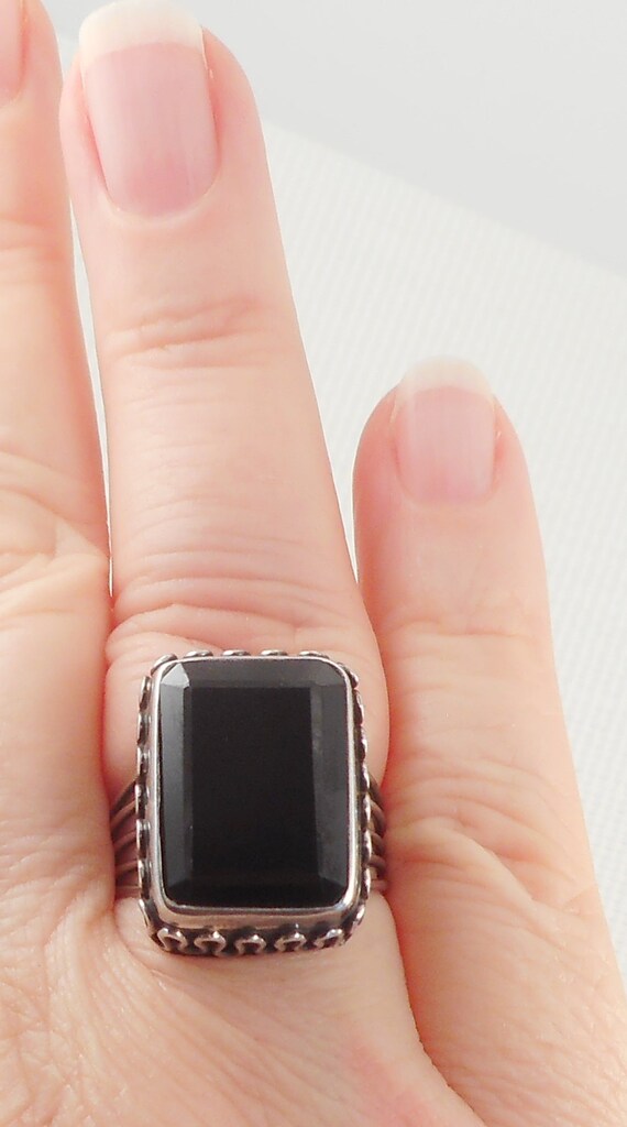 Vintage Big Size Sterling Black Spinel Ring Uniqu… - image 3