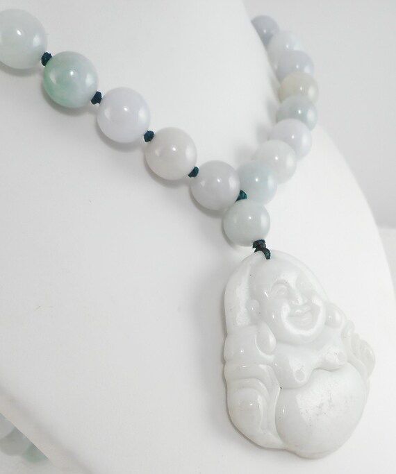 Vintage Jade Laughing Buddah Beads Necklace Feng … - image 5