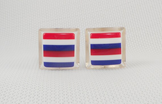 Vintage 1960's Red White & Blue Clip Lucite Earri… - image 2