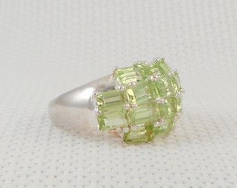 Vintage SCBS Sterling Silver Peridot Ring 925 Multi Stone Peridot Ring SCBS 925 Green Gemstone Ring Gift for Her 925 August Birthstone Ring