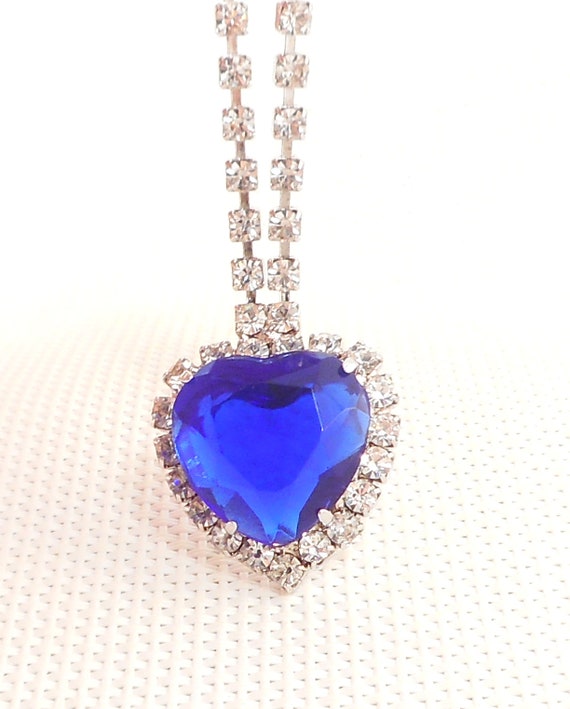 Vintage Heart of the Ocean Blue Stone Heart Neckl… - image 2