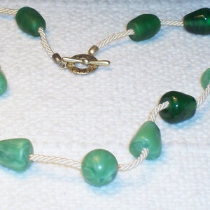 Vintage Monet Big Green Glass & Lucite Beads Necklace 70&#39;s Monet Silk Cord Green Necklace Gift for Her Big Green Beads Necklace
