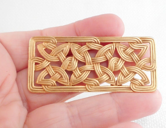 Vintage 80's JJ Gold Tone Celtic Knots Brooch Pin… - image 2