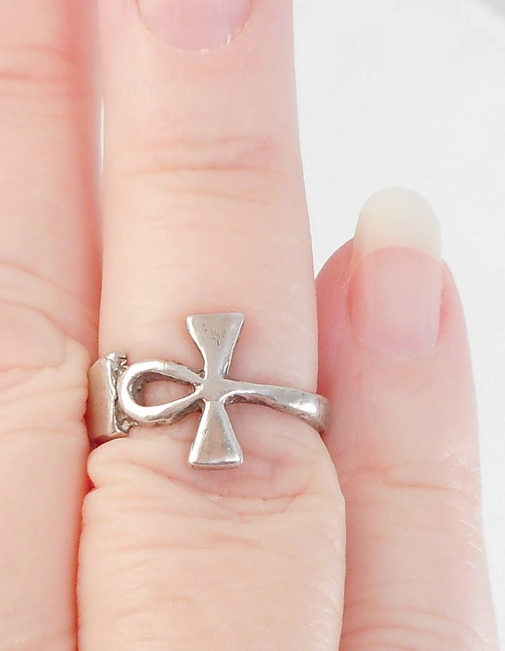 Handmade Hammered Sterling Silver Ankh Cuff Bracelet