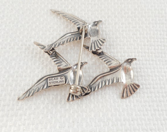 Vintage Beau Sterling Modernist Birds Brooch Beau… - image 5