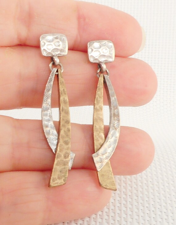 Vintage Drop Hammered Brutalist Earrings Brutalis… - image 3