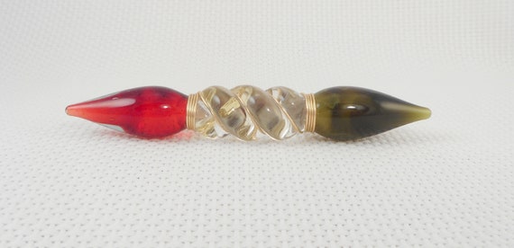 Vintage Unique OOAK Glass Spindle Brooch Artisan Unique Glass Spindle Brooch Red & Green Glass Brooch Statemen Brooch 80's Glass Brooch View 3