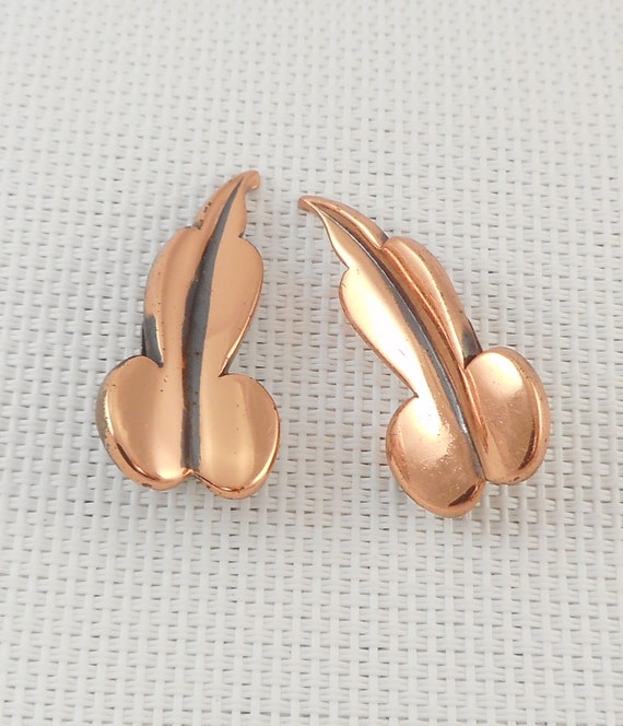 Vintage Renoir Modernist Copper Leaf Earrings  Eam