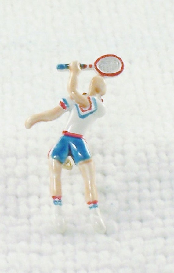 Vintage Enamel Tennis Player Brooch 1960's Tennis… - image 2