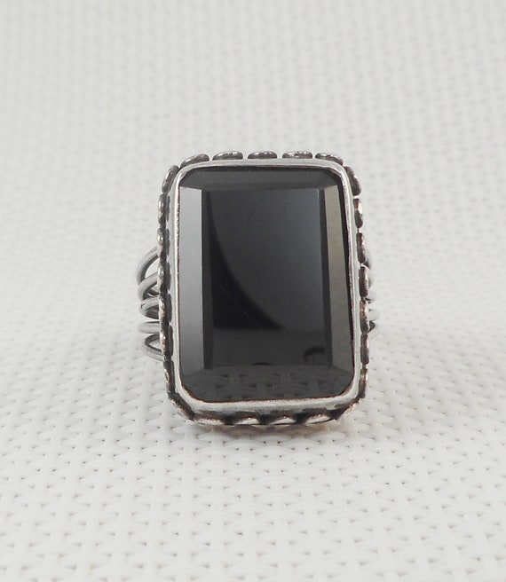 Vintage Big Size Sterling Black Spinel Ring Uniqu… - image 4
