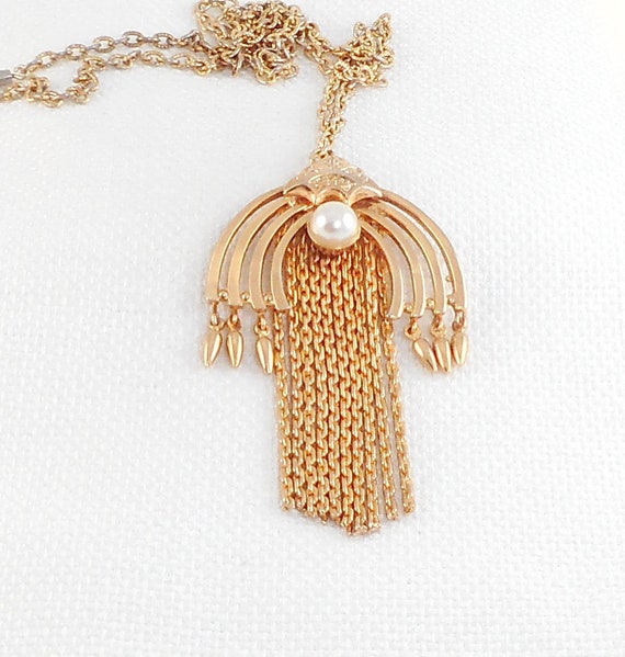 Vintage Victorian Revival Pearl Drop Tassel Neckl… - image 1