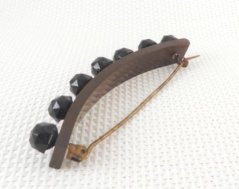 Antique Victorian Mourning Brooch Victorian Horn & French Jet Mourning Pin Unique Hair or Scarf Victorian Mourning Brooch Gift For Her