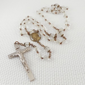 Vintage Brass & Glass Czech Beads Rosary Clear Czech Beads and Brass Rosary 1960&#39;s Stunning Rosary Religious Gift Mid Century Unisex Rosary