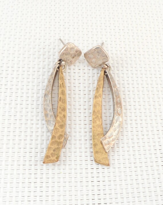 Vintage Drop Hammered Brutalist Earrings Brutalis… - image 2