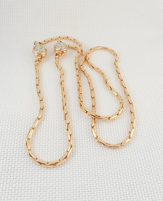 Vintage AFJ Unique Links Gold Necklace With Pave Beads 1980 s