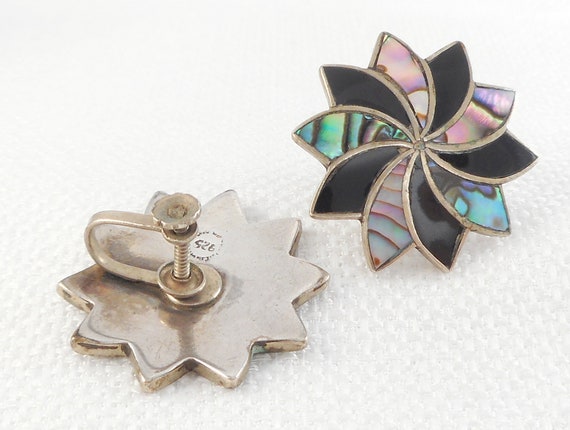 Vintage Taxco Sterling Abalone Pinwheel Flower Br… - image 5