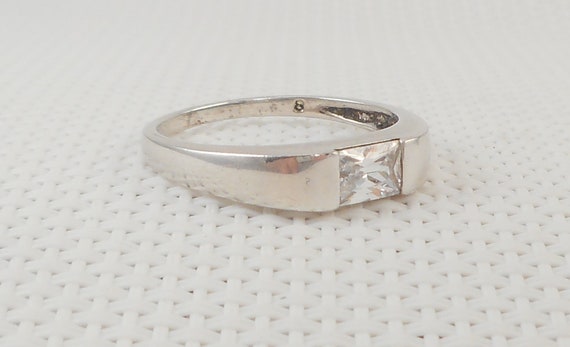 Vintage Sterling Silver Rectangular CZ Ring 925 C… - image 2