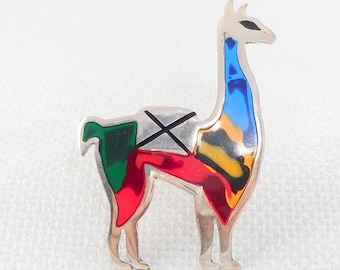 Vintage Sterling Silver Enamel Peru Llama Brooch Colorful Peru Llama Brooch 925 Peru Enamel Brooch Gift for Her 925 Animal Lover Brooch