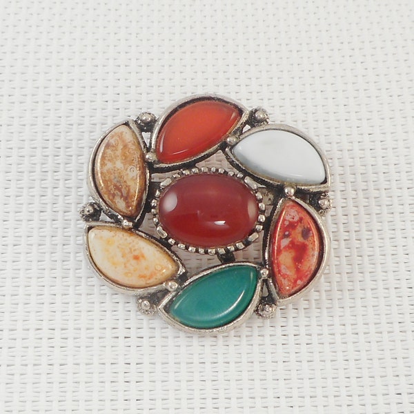 Vintage Scottish Agate Brooch Pin Mid Century Scottish Celtic Brooch Celtic Pin 1970's Scottish Pin Glass Agate Scottish Brooch