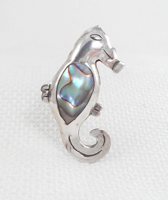 Vintage CCH Taxco Sterling Abalone Seahorse Pin B… - image 1