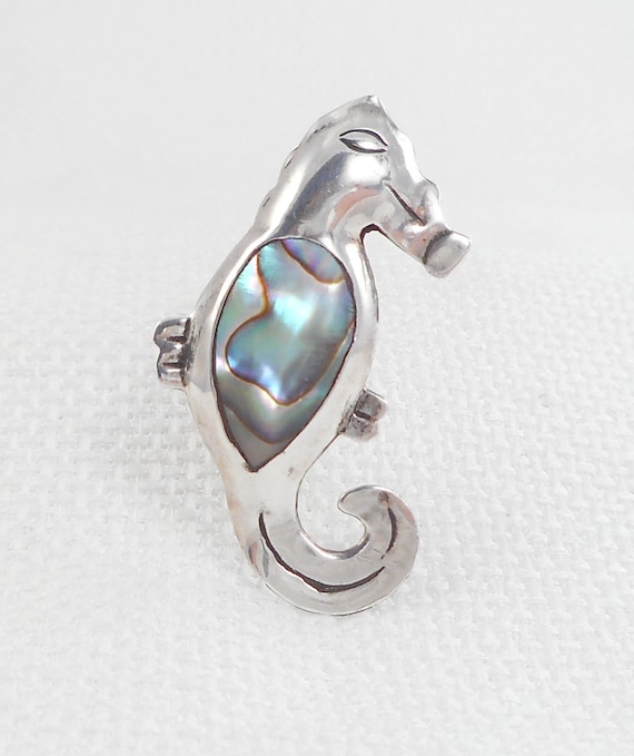 Vintage CCH Taxco Sterling Abalone Seahorse Pin Brooch 40's Taxco Seahorse Brooch Sea Life Sterling Pin Collectible Taxco Seahorse Pin