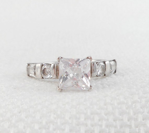 Vintage Sterling Silver Square Cut CZ Ring Sterling Engagement - Etsy