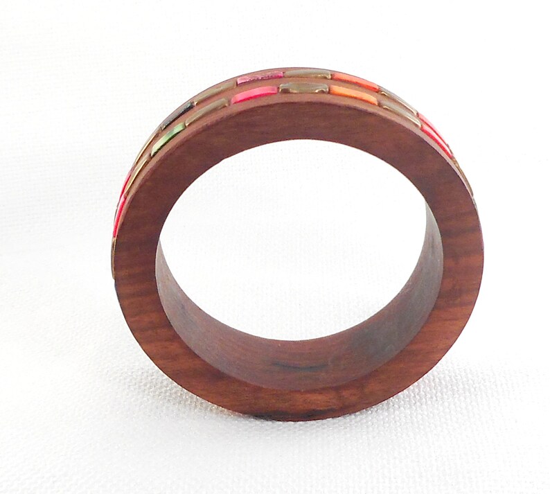 Vintage Tribal Wood Inlay Bracelet Boho Shell Inlay Wood Etsy