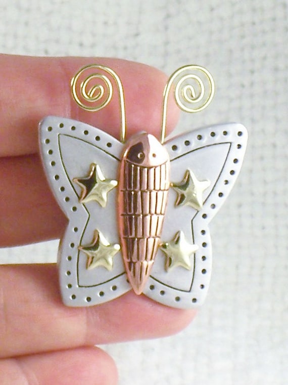 Vintage Triple Tone Metal Mod Design Butterfly Bro