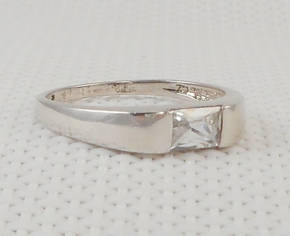 Vintage Sterling Silver Rectangular CZ Ring 925 C… - image 1