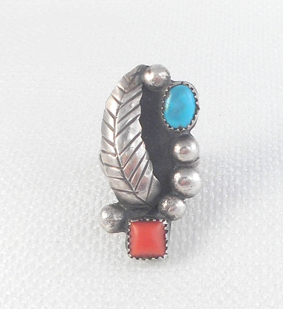 Vintage Big Navajo Coral Turquoise Ring Sterling S