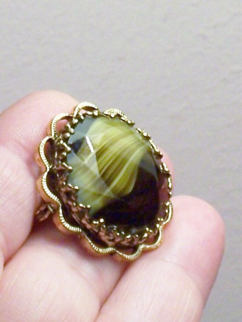 Vintage West German Germany Agate Glass Pin Brooch Mid Century Glass Agate Pin 50/'s Glass Agate Pin Green Yellow Glass Brooch 50/'s Glass Pin