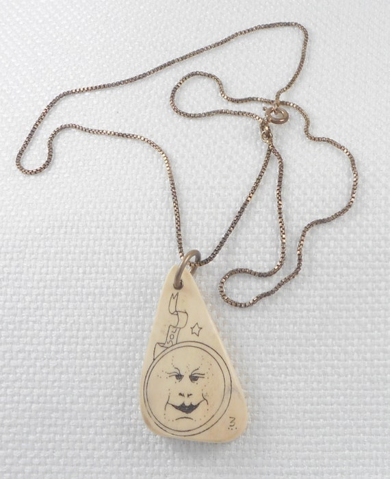 Vintage Whimsical Etched Bone Sol Sun Pendant Nec… - image 4