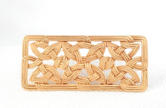 Vintage 80's JJ Gold Tone Celtic Knots Brooch Pin… - image 1